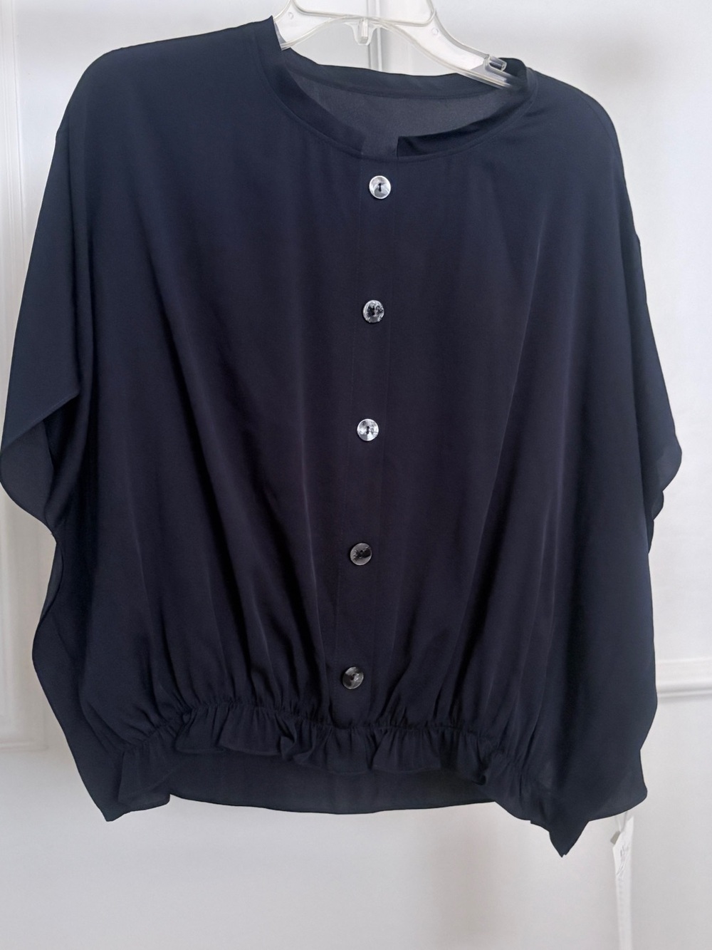 Black Button-Front Heavy Silk Blouse - Fits M (6-8)